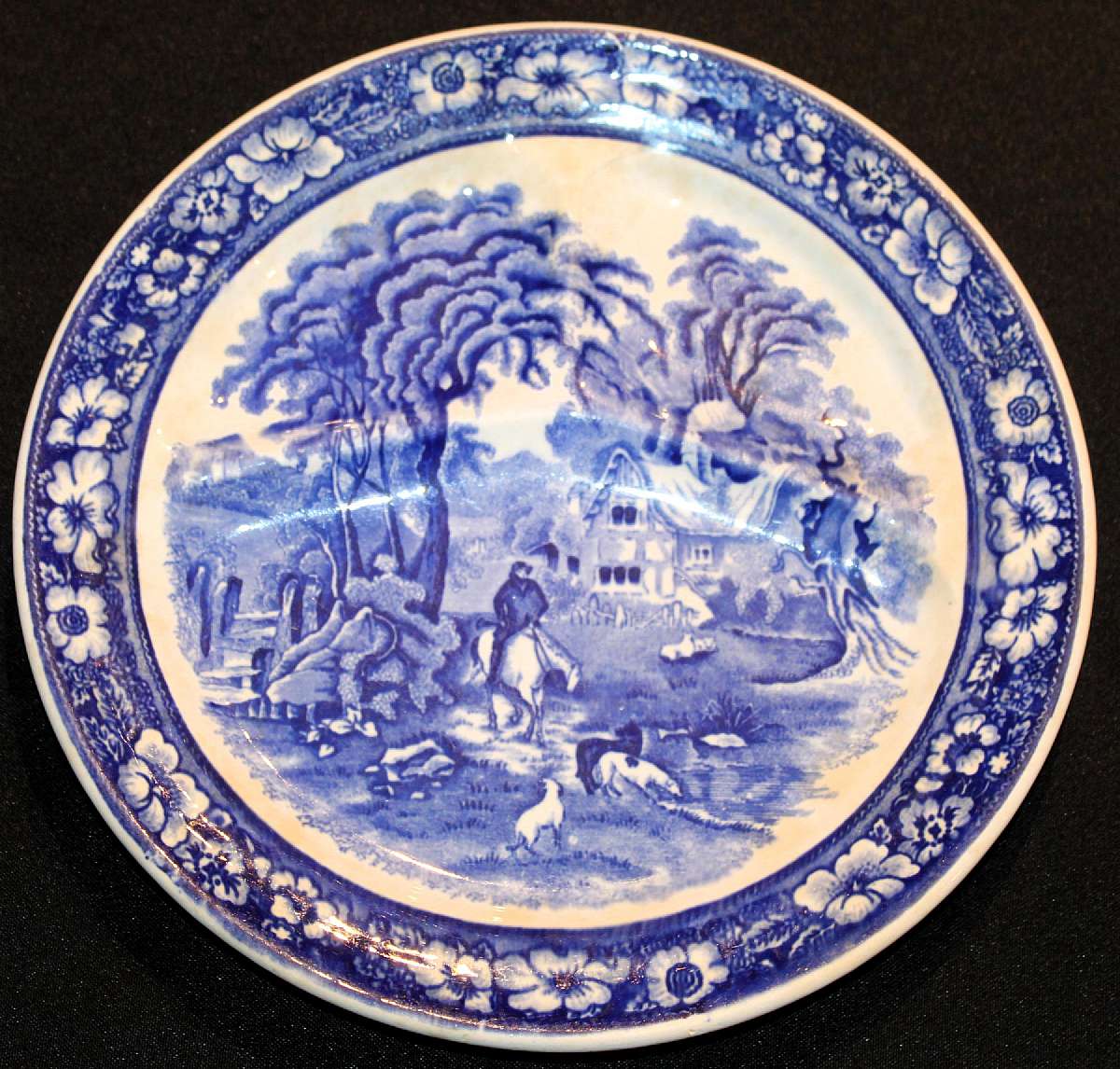 Up for sale is this Rare Vintage Japan Blue & White Grill Plate Pattern JAP80 With A Hunt Scene. There are no chips or cracks. Some Discoloration. Measures approx. 10 1/4"W.Shipping Excludes: Alaska/Hawaii, US Protectorates, APO/FPO, PO Box Shi