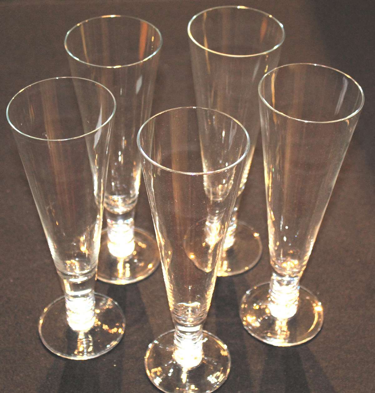 Up for sale are these Vintage Rosenthal Gambrinus Set Of Five Pilsner Glasses in excellent condition with no chips or cracks. The Glasses measure approx. 10 1/8"T by 3 1/4"WShipping Excludes: Alaska/Hawaii, US Protectorates, APO/FPO, PO BoxShi