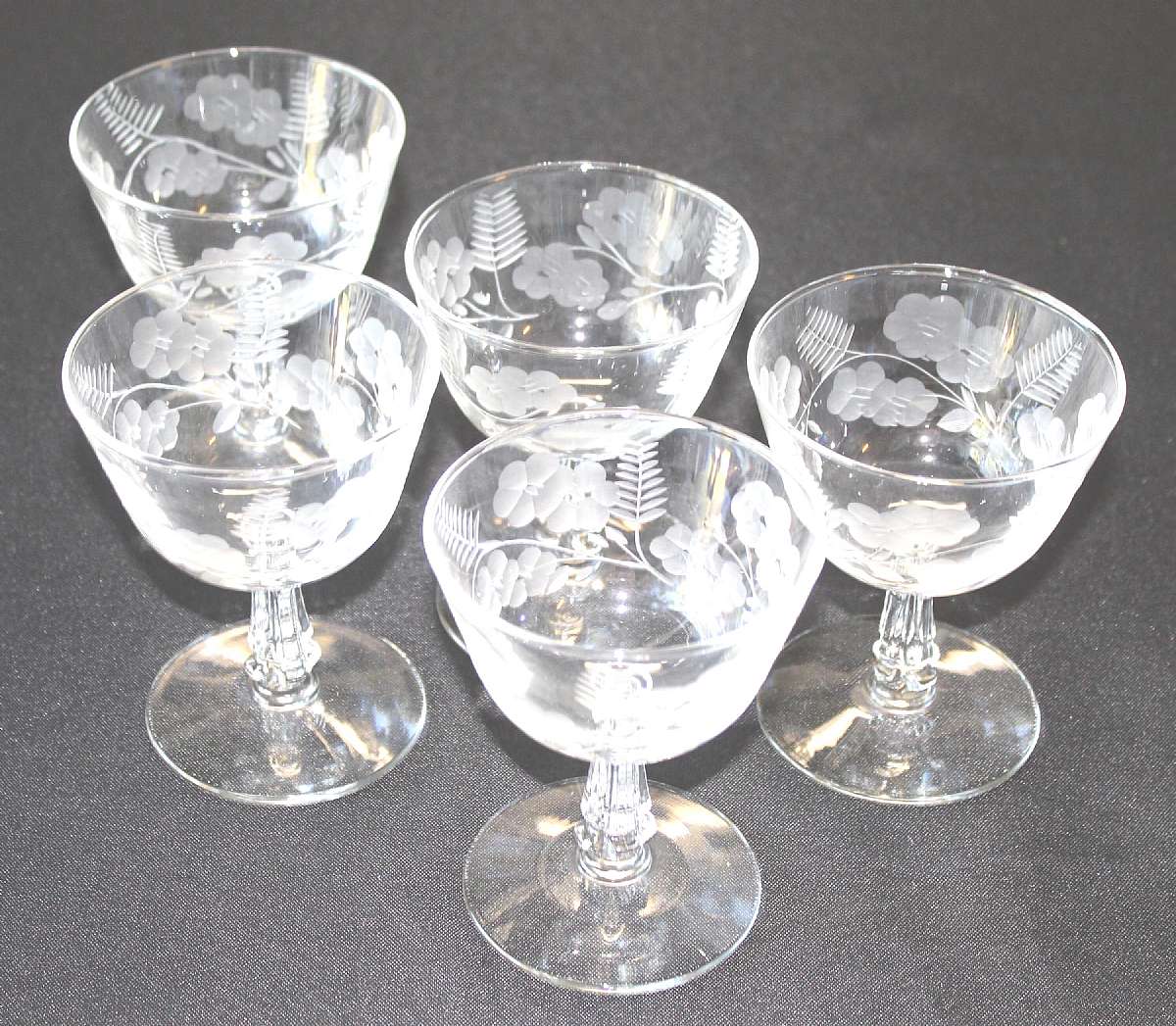 Up for sale are these Libbey Crystal Garland Set Of Five Low Sherbet Glasses in great condition with no chips or cracks. They measure approx. 4 1/2"T by 3 1/2"W..Shipping Excludes: Alaska/Hawaii, US Protectorates, APO/FPO, PO BoxShipping Provi