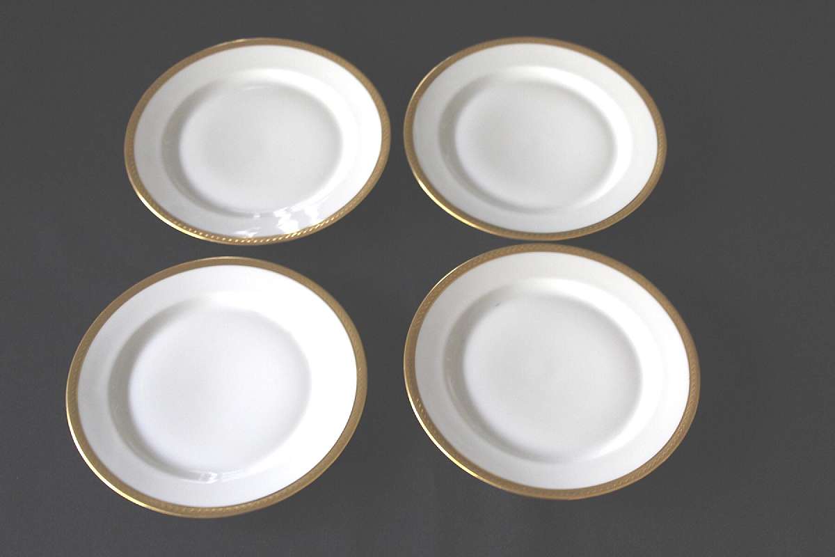 Up for sale are these Vignaud Limoges Nantes Set Of Four Salad Plates in excellent condition with no chips or cracks and little to no gold wear. They measure approx. 7 1/2"W. Many pictures for your viewing pleasure. Shipping Excludes: Alaska/Hawaii,