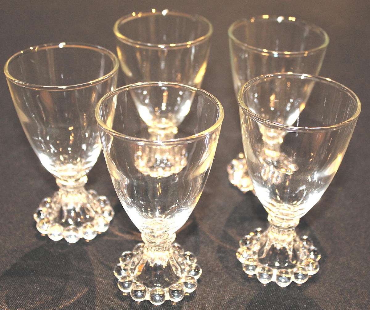 Up for sale are these Anchor Hocking Boopie Set Of Five 4 1/2"T by 2 1/2"W Juice Glasses in excellent condition with no chips or cracks.  Shipping Excludes: Alaska/Hawaii, US Protectorates, APO/FPO, PO BoxShipping Provided to the United States