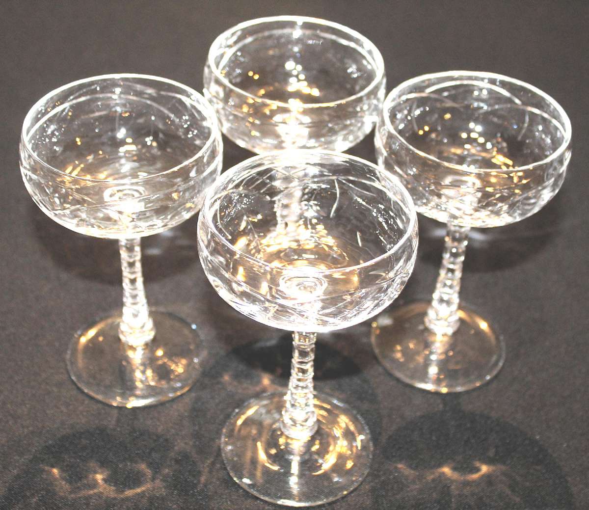Up for sale are these Rock Sharpe Pattern 1004-2 Crystal Set Of Four Liquor Cocktails Glasses in excellent condition with no chips or cracks. They measure approx. 5 1/4"T by 3 1/8"WShipping Excludes: Alaska/Hawaii, US Protectorates, APO/FPO, PO