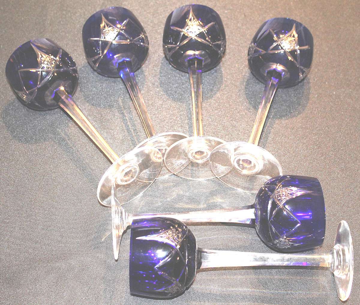 Up for sale are these Rare Nancy France Cristal Cut To Clear Gorgeous Set Of Six Wine Glasses in excellent condition with no chips or cracks. The wine glasses measure approx. 7 7/8"T by 2 5/8"W. The pieces are marked Cristal Nancy France.  Ship