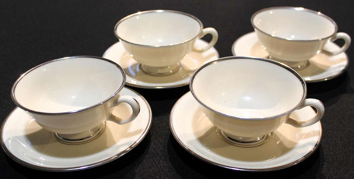 Up for sale are these Lenox Montclair USA Set Of Four Cup & Saucer Sets in excellent condition with no chips or cracks. The saucers measure approx. 5 3/4"W and the footed cups 2 1/8 "T by 4"W.   Shipping Excludes: Alaska/Hawaii, US Pro