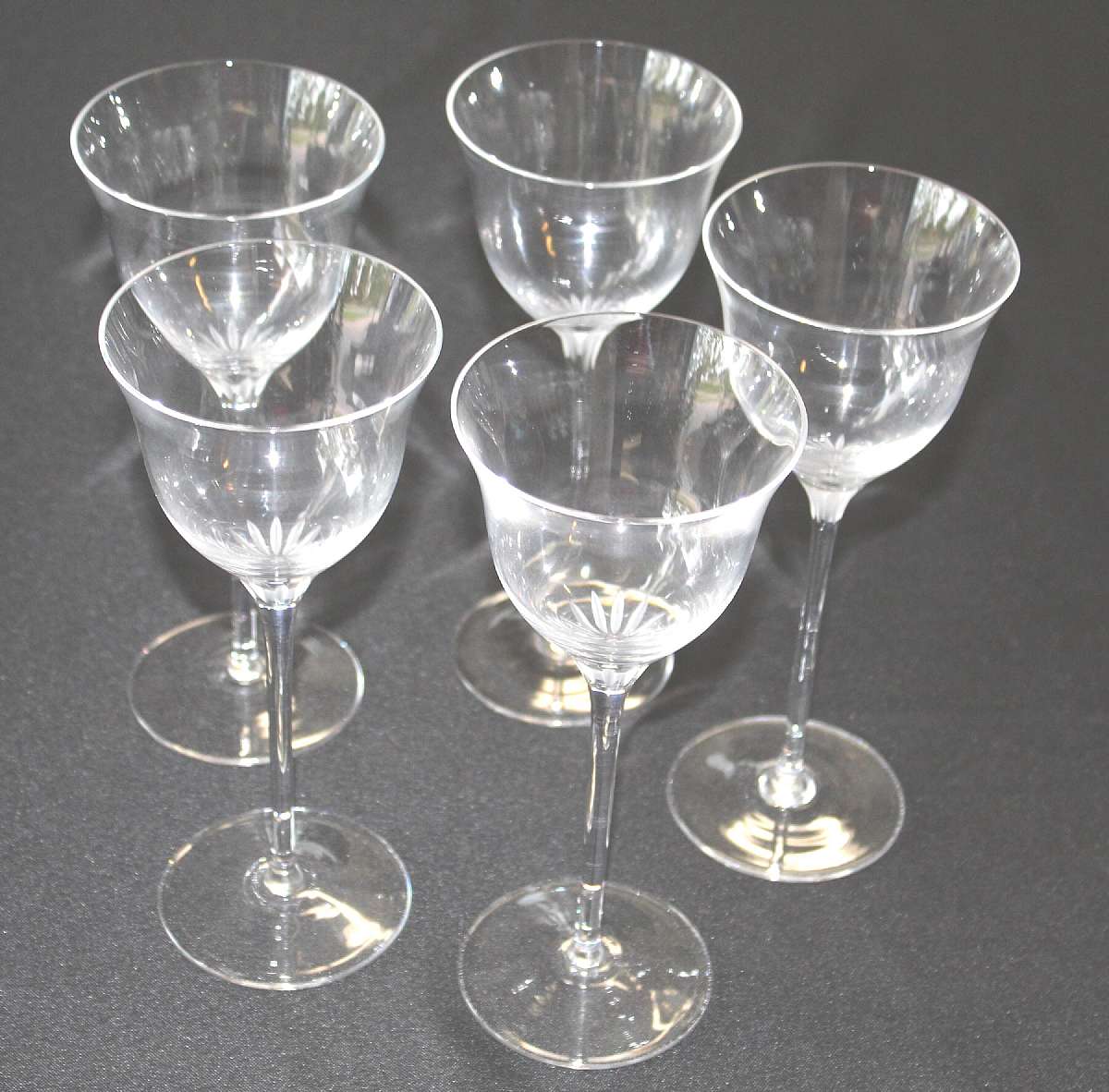 Up for sale are these Mikasa Starburst Set Of Five Wine Glasses in excellent condition with no chips or cracks. They measure approx. 8 1/2"T by 3 1/2"W. Shipping Excludes: Alaska/Hawaii, US Protectorates, APO/FPO, PO BoxShipping Provided to th