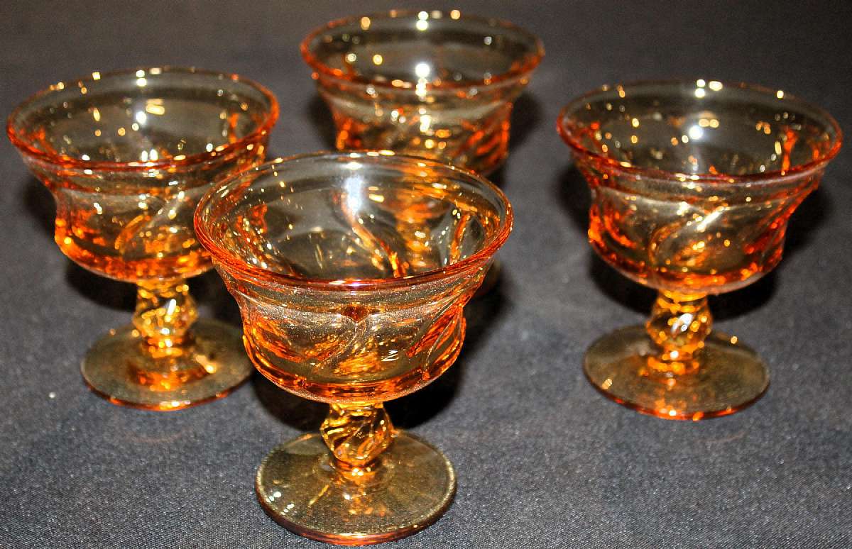Up for sale are these Beautiful Fostoria Jamestown Set of Fostoria Jamestown Set of Four Champagne Glasses in excellent condition with no chips or cracks. The Glasses measure approx. 4 1/4 "T by 3 7/8"W. Shipping Excludes: Alaska/Hawaii, US Pro