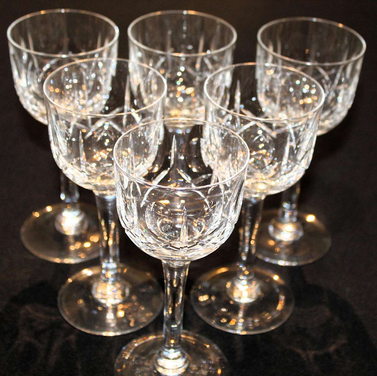 Up for sale are these Elegant Crystal High End Set of Six Wine Hocks in excellent condition with no chips or cracks. They measure approx. 6 5/8"T by 2 7/8"W. Shipping Excludes: Alaska/Hawaii, US Protectorates, APO/FPO, PO BoxShipping Provided