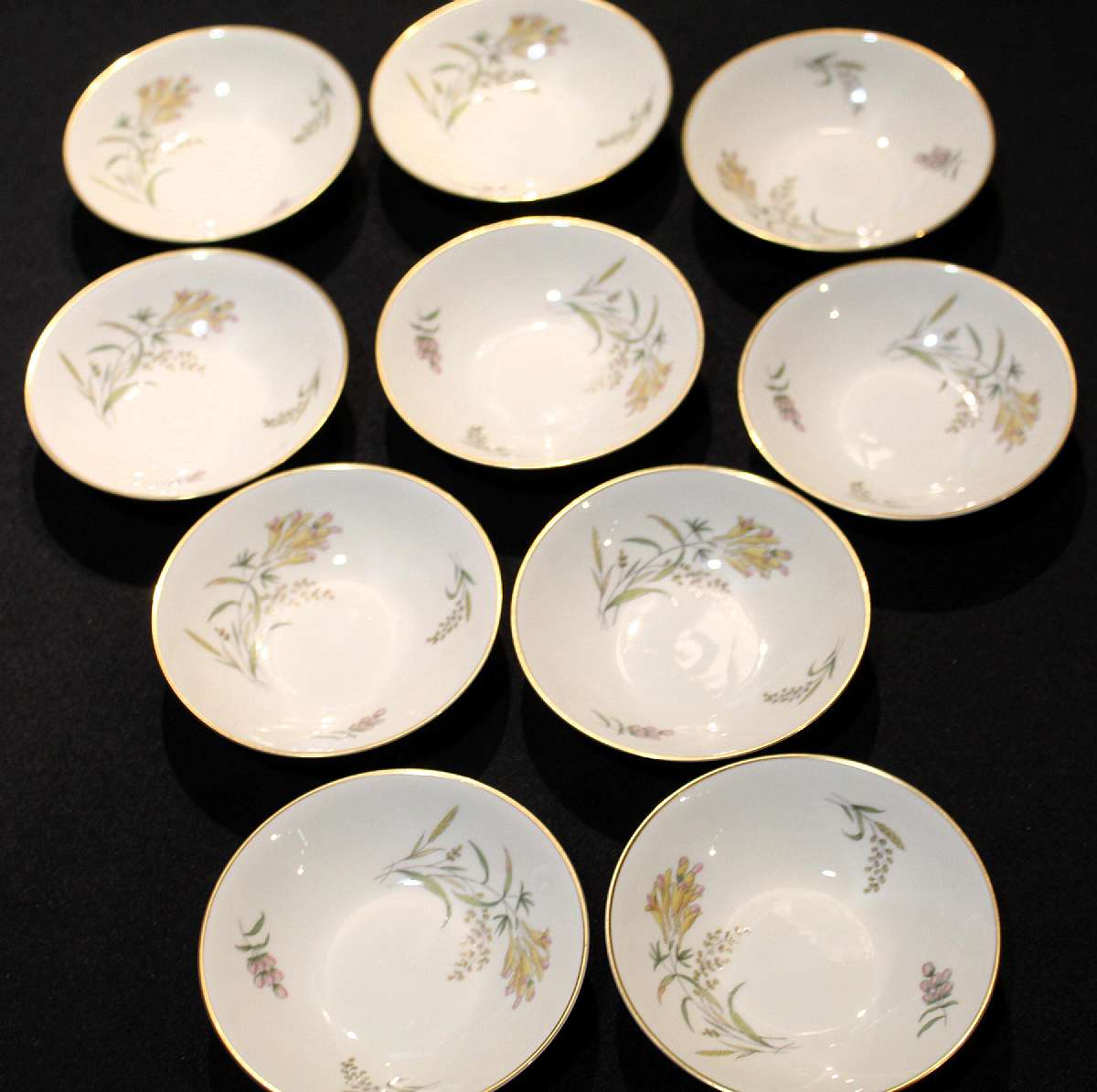 Up for sale are these Rosenthal Summer Blossoms Ivory Set Of Ten Fruit Bowls in excellent condition with no chips or cracks. The bowls measure approx. 5 1/4"W.  Shipping Excludes: Alaska/Hawaii, US Protectorates, APO/FPO, PO BoxShipping Provided to