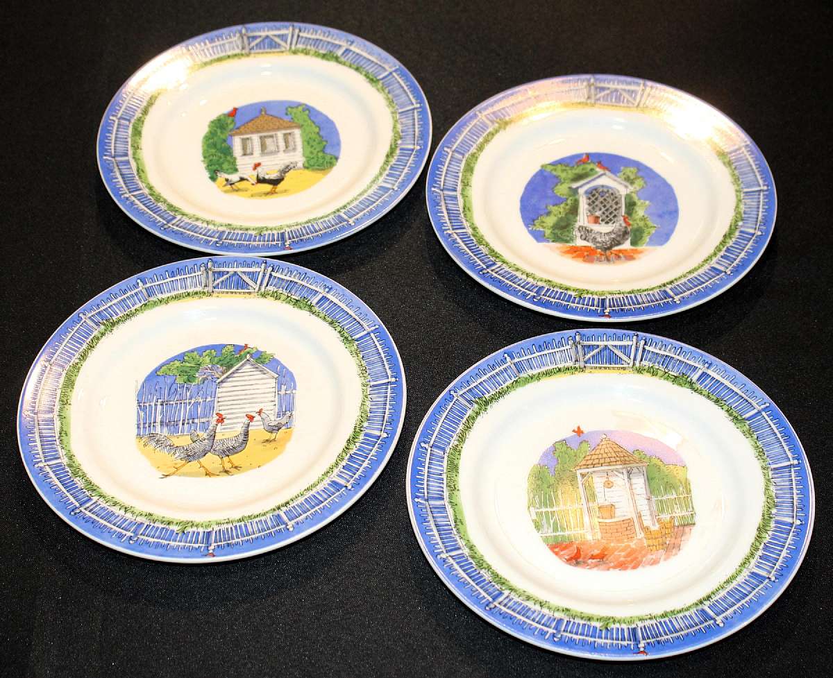 Up for sale are these Andrea By Sadek Williamsburg Set Of 4 Salad Plates. They are in excellent condition with no chips or cracks. They measure approx. 8 1/4 inches wide.Shipping Excludes: Alaska/Hawaii, US Protectorates, APO/FPO, PO BoxShipping Provide