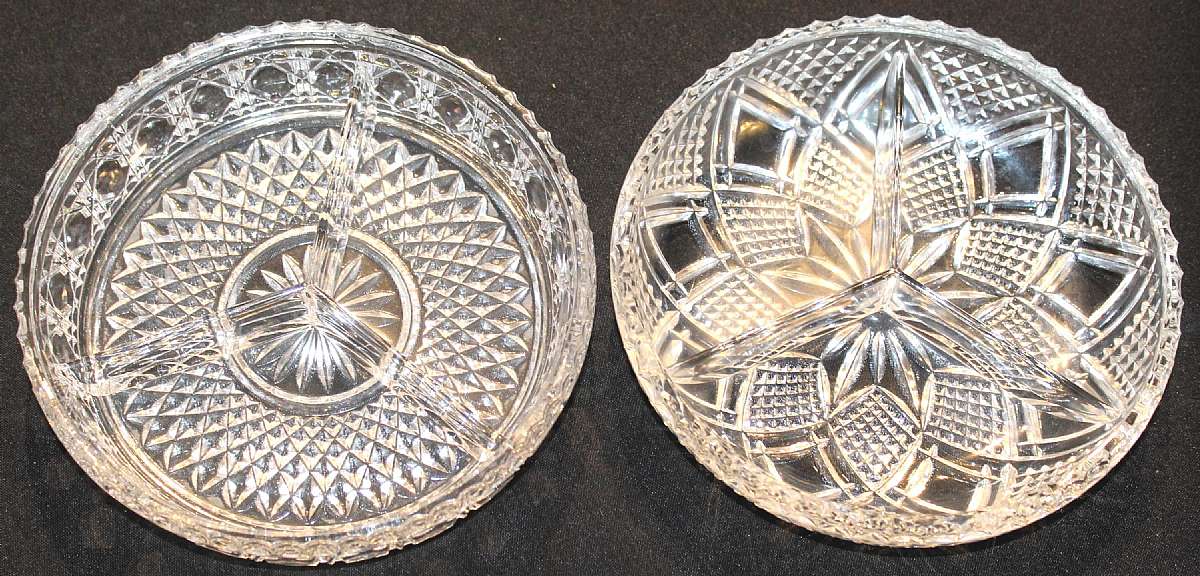 Up for sale are these Vintage Crystal Set Of Two Divided hors d'oeuvre Bowls For Entertaining in great condition with no chips or cracks. They both measure approx. 8 inches wide.  Shipping Excludes: Alaska/Hawaii, US Protectorates, APO/FPO, PO BoxShippi