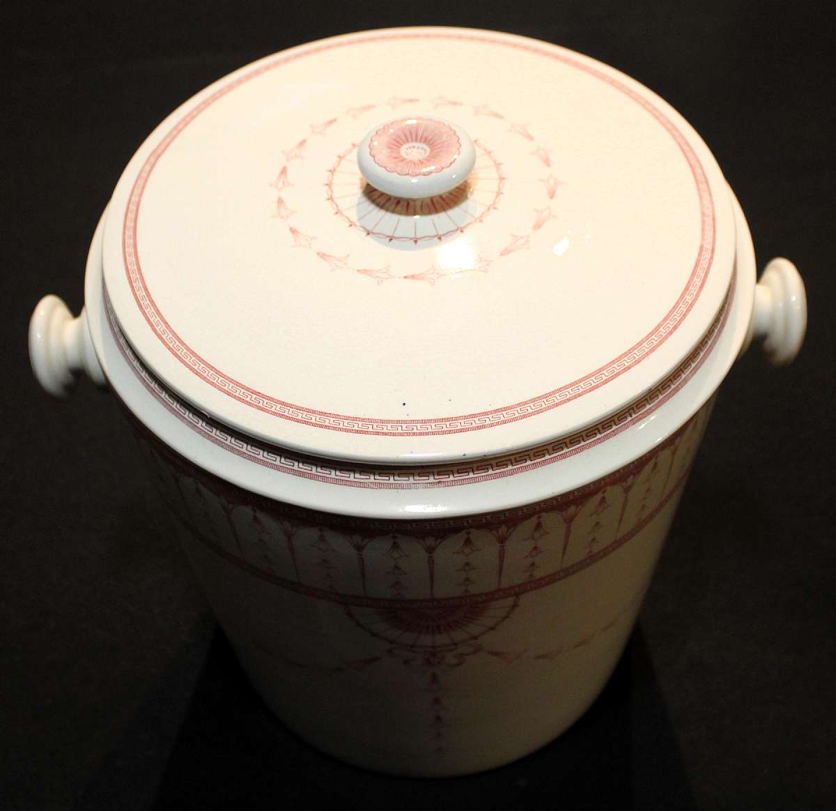Up for sale is this Rare Antique Minton Epsom Stoke On Trent Chamber Pot. No chips. There is some crazing. Measures approx. 9 3/4"T without the lid by 10"W. Besides having the Mintons, LTD mark it is Also marked on the reverse j. Mc D & S. Co. which I bel