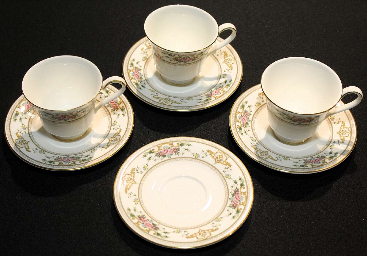 Up for sale is this Royal Doulton Alton Set Of Three Cups & Four Saucers in outstanding excellent condition with no chips or cracks. The cups measures approx. 3"t by 3 5/8""W and the saucers 6"W. Please see my many other sales for