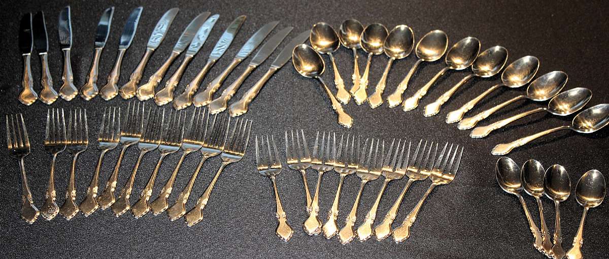 Up for sale are these Continental Gourmet Stainless Flatware Silverware 46 Piece Set. Pattern COG21. Included are Twelve 9" Knifes, Twelve 6 3/4" Tablespoons, Four 6" Teaspoons, Eight 6 3/4" Forks and Ten 7 1/4" Forks..  Everything we offer at auctions is