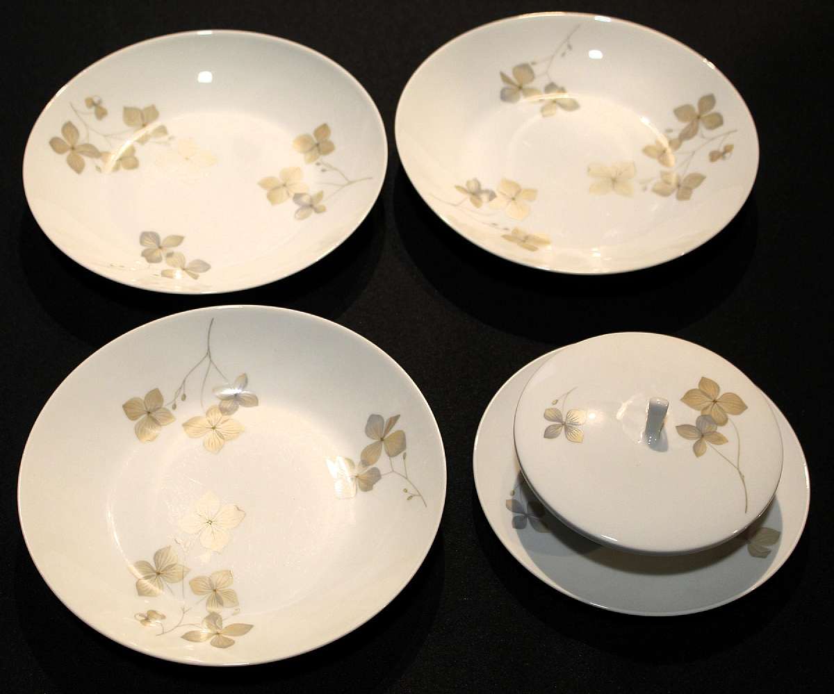 Up for sale are these Rosenthal Wood Nymph Set Of 3 Coupe Soup Bowls & One Covered Cream Soup Bowl with attached underplate with no chips or cracks In excellent condition. The coupe bowls measure approx. 8 7/8"W and the cream soup bowl is 5 1/8"W.  Please