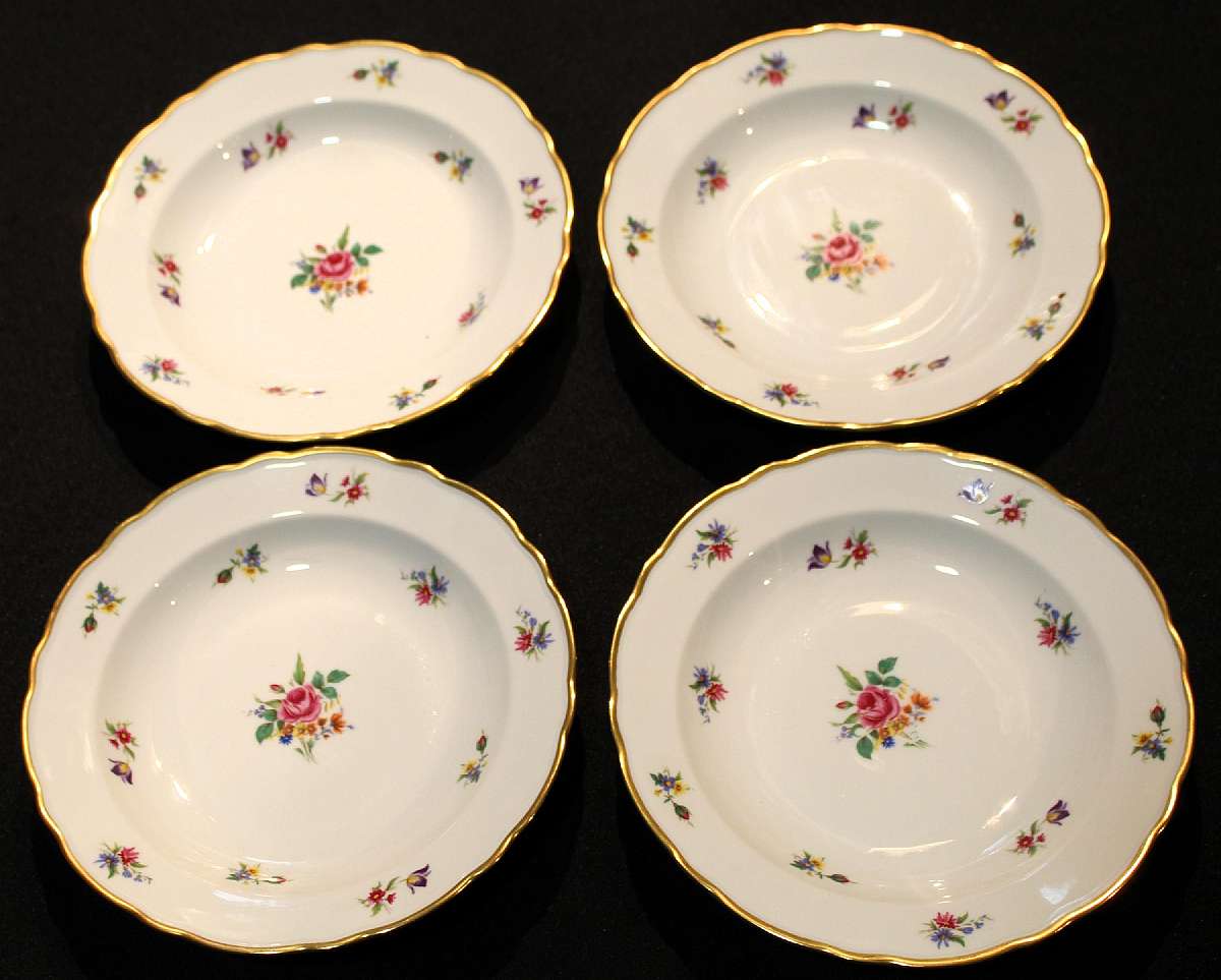 Up for sale are these Winterling Bavaria Dresden Set Of Four Rimmed Soup Bowls in excellent condition with no chips or cracks. The bowls measure approx. 7 3/4"W.Shipping Excludes: Alaska/Hawaii, US Protectorates, APO/FPO, PO BoxShipping Provided to
