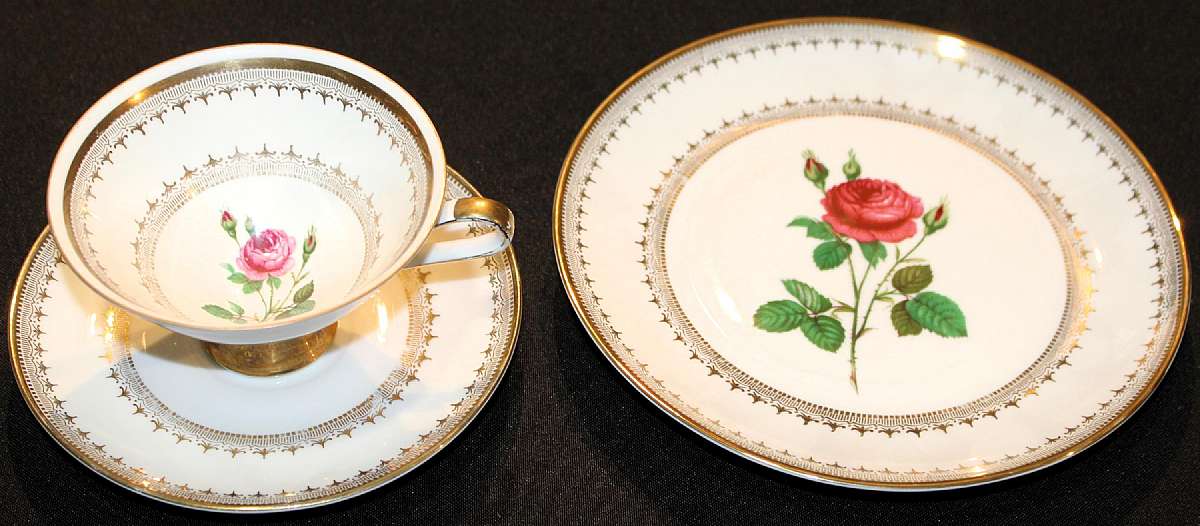 Up for sale is  this gently used Winterling Marktleuthen Bavaria Germany Vintage Plate Cup Saucer Trio in great condition with no chips cracks or crazing and very slight wear to the design. The plate measures approx. 7 5/8"W, the saucer 5 7/8"W