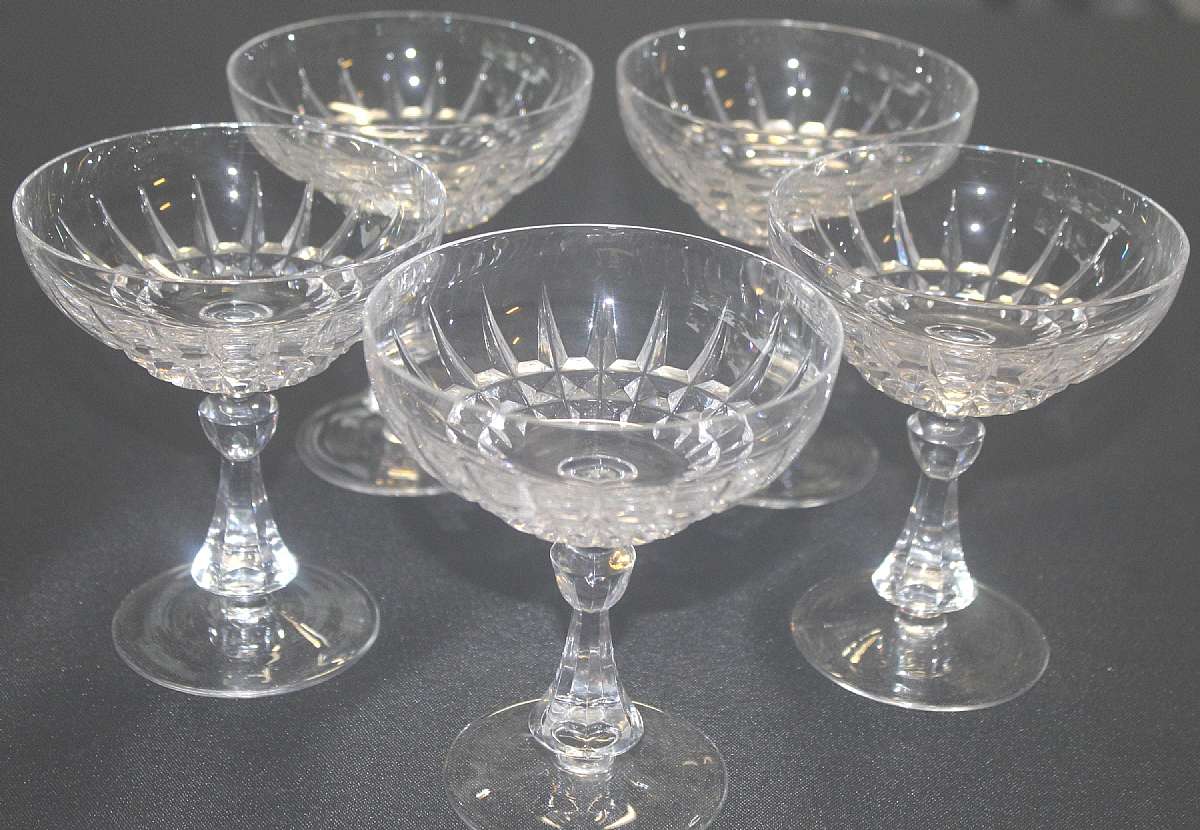 Up for sale are these Nachtmann Astra Set Of Five Crystal Champagne Glasses With a Cut Bowl & Stem in excellent condition with no chips or cracks. They measure approx. 5"T. I have other sales for this pattern.Shipping Excludes: Alaska/Hawaii, US
