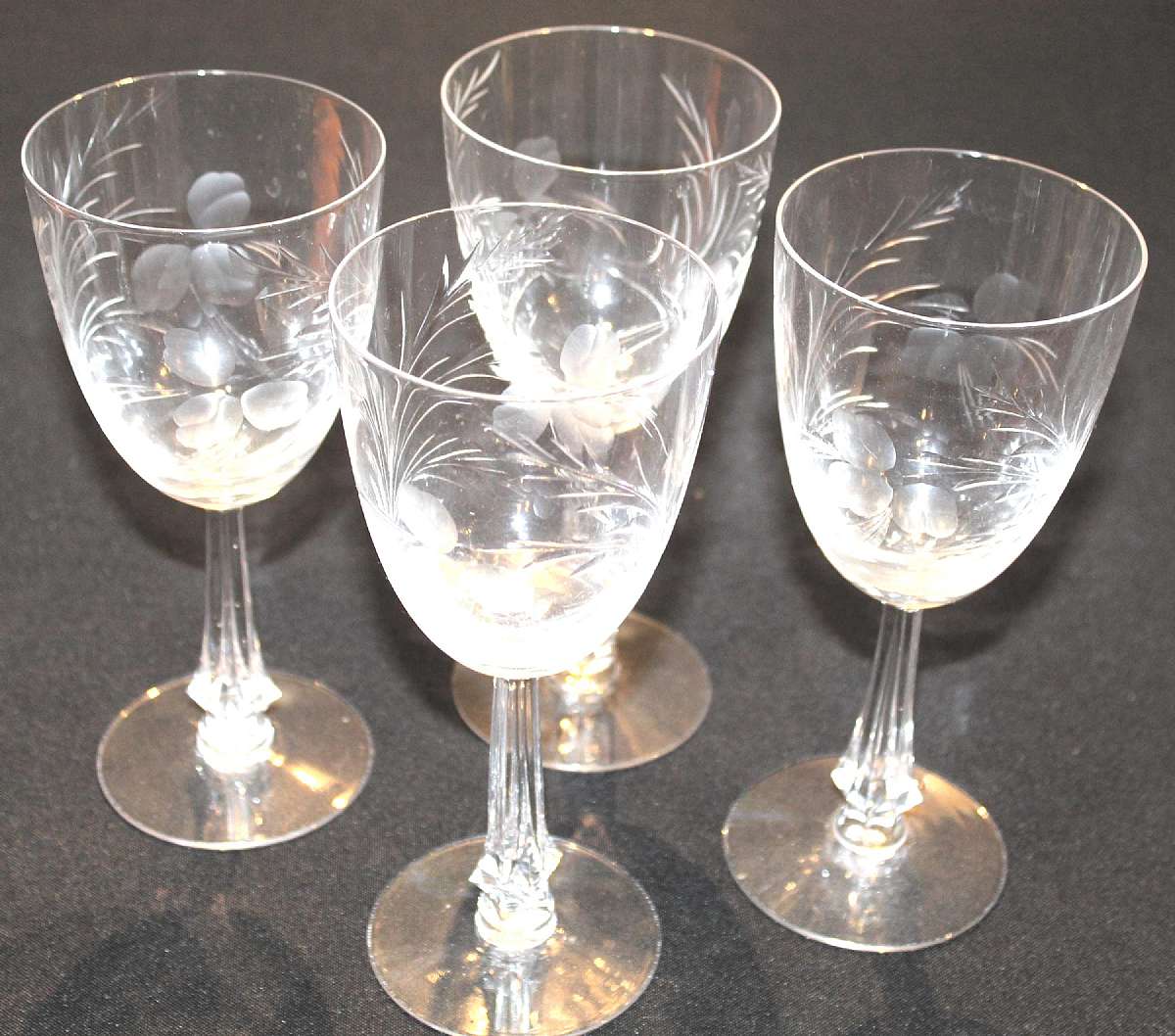 Up for sale are these Tiffin Catherine Set Of Four Water Glasses in excellent condition with no chips or cracks. They measure approx. 7 1/4""T by 3 1/4"W. Shipping Excludes: Alaska/Hawaii, US Protectorates, APO/FPO, PO BoxShipping Provide