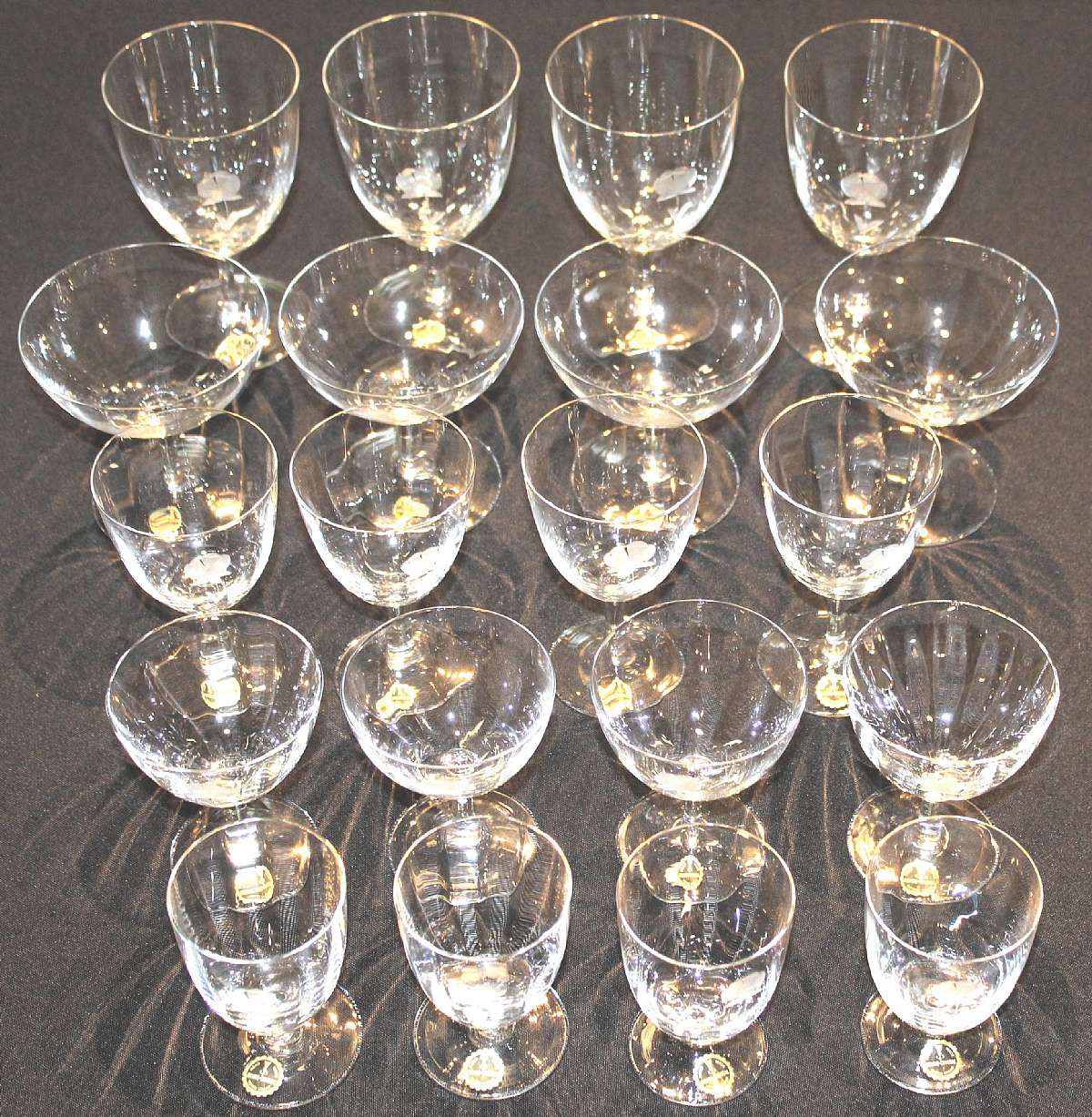 Up for sale are these Beautiful Vintage Kristallglasfabrik Spiegelau Helios Etched Rose Crystal Twenty Piece Stemware Set. They are in excellent condition with no chips or cracks. Included are Four 10 Ounce Water Glasses measuring 5 3/4"T By 3 5/8"W, Four