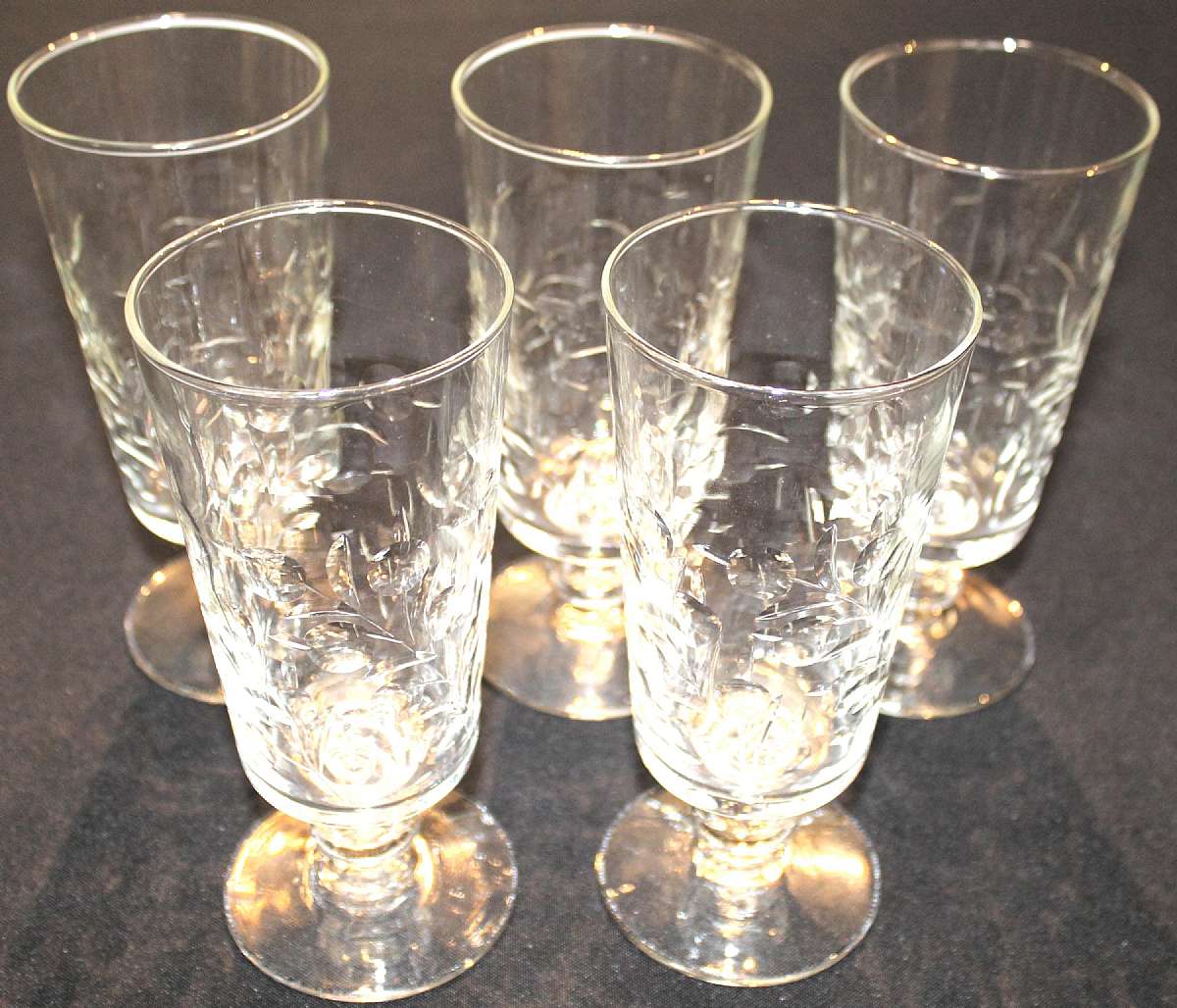 Up for sale are these Rock Sharpe Cherie Set Of Five Iced Tea Glasses in excellent condition with no chips or cracks. They measure approx. 6 3/4" Tall by 3"W.Shipping Excludes: Alaska/Hawaii, US Protectorates, APO/FPO, PO BoxShipping Provided