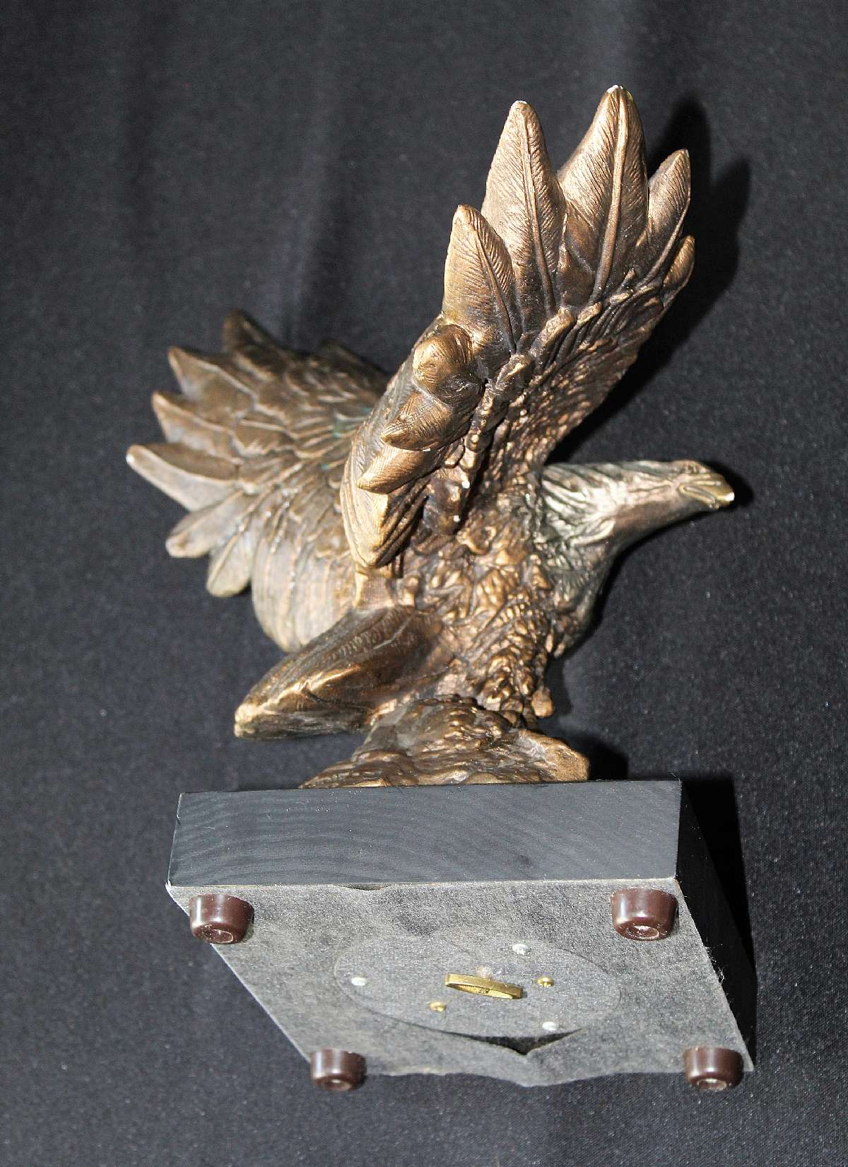 Up for sale is this very rare Austin Productions Sculpture Statue Bronze Painted Eagle With Wind Up Music Box. I believe the song it plays is "Wind Beneath My Wings". The eagle is approx. 12 1/4"T by about 12"W. The base is 6" by 6". No Cracks and just no