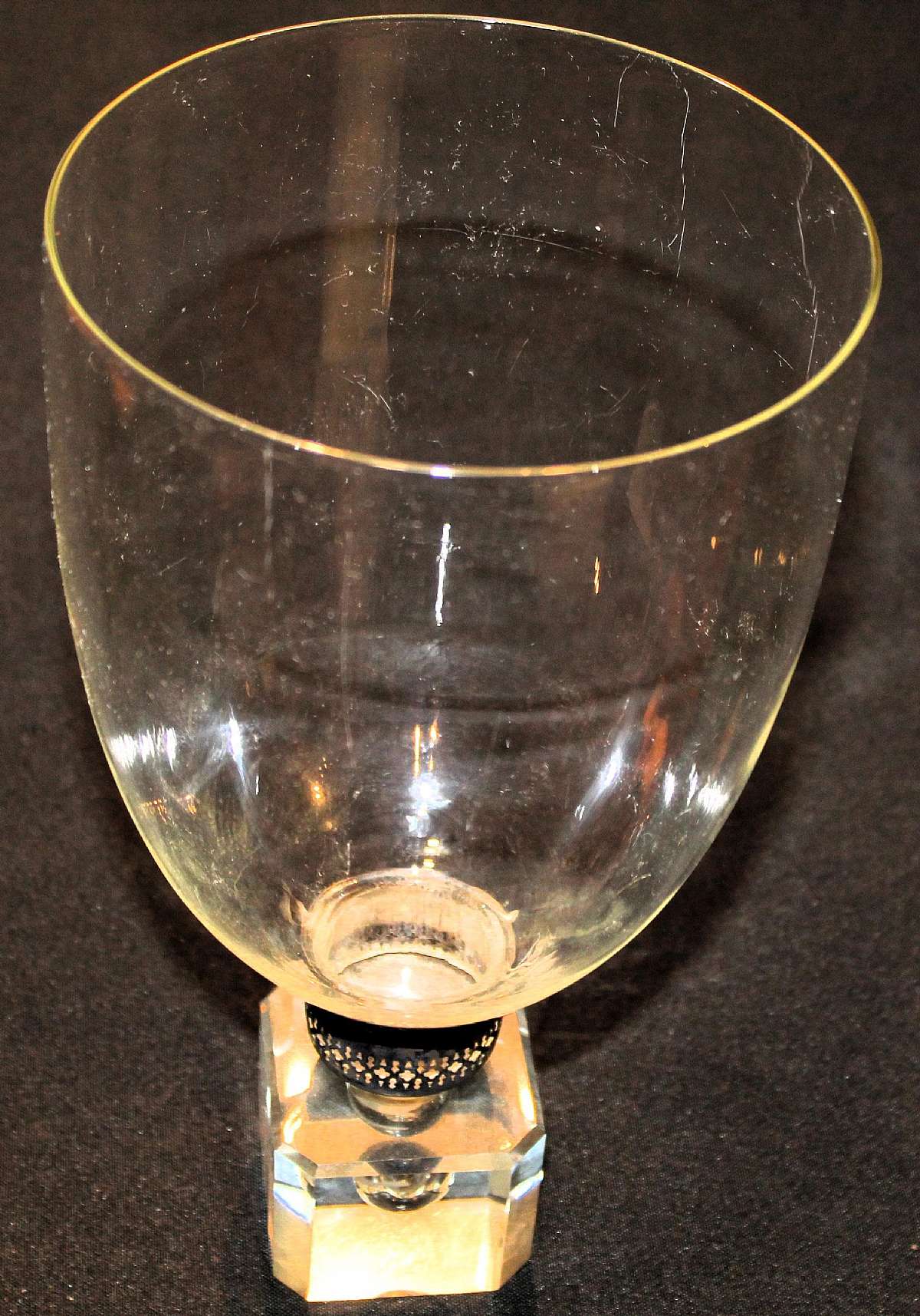 Up for sale is this Wallace 3 Piece Glass & Sterling Hurricane Lamp. It measures approx. 10 3/8"T by about 5 3/4"W at the top. The Sterling Piece is marked Wallace Sterling 55. The small base of the glass where it inserts into the sterling base has some f