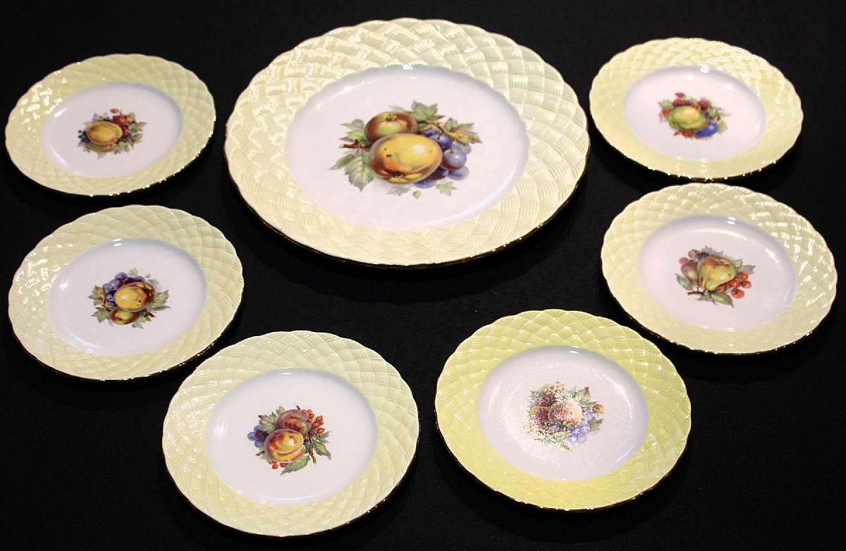Up for sale is this fantastic Galvani Ceramiche Matching Large Plate & Six Small Plates in excellent condition with no chips or cracks. The large plate measures approx. 11 "W and the six matching plates about 6 1/2"W.Shipping Excludes: Alas