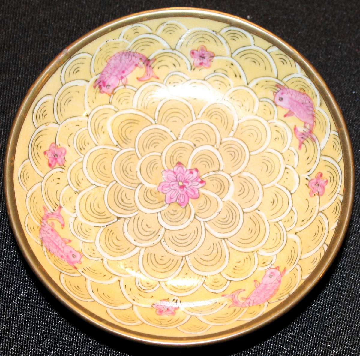 Up for sale is this ACF Porcelain Ware Decorative Bowl. Base is metal. Measures approx. 5"W by 1 1/4"D.  Shipping Excludes: Alaska/Hawaii, US Protectorates, APO/FPO, PO Box Shipping Provided to the United States Only.