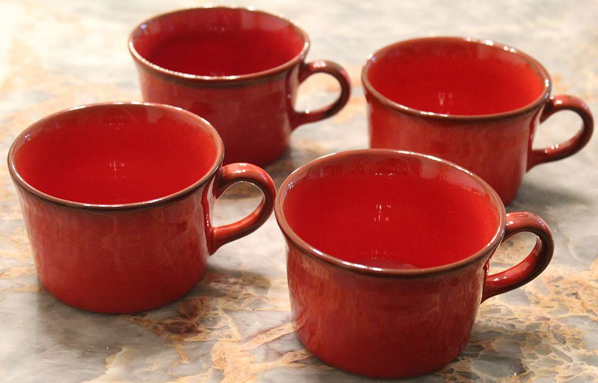 Up for sale are these Rare Metlox Poppytrail Flamenco Red Set Of Four Cups in good condition with slight wear & an occasional Manufacturers defect. No chips or cracks. The cups measure approx. 2 1/2"T.   Shipping Excludes: Alaska/Hawaii, US Prot