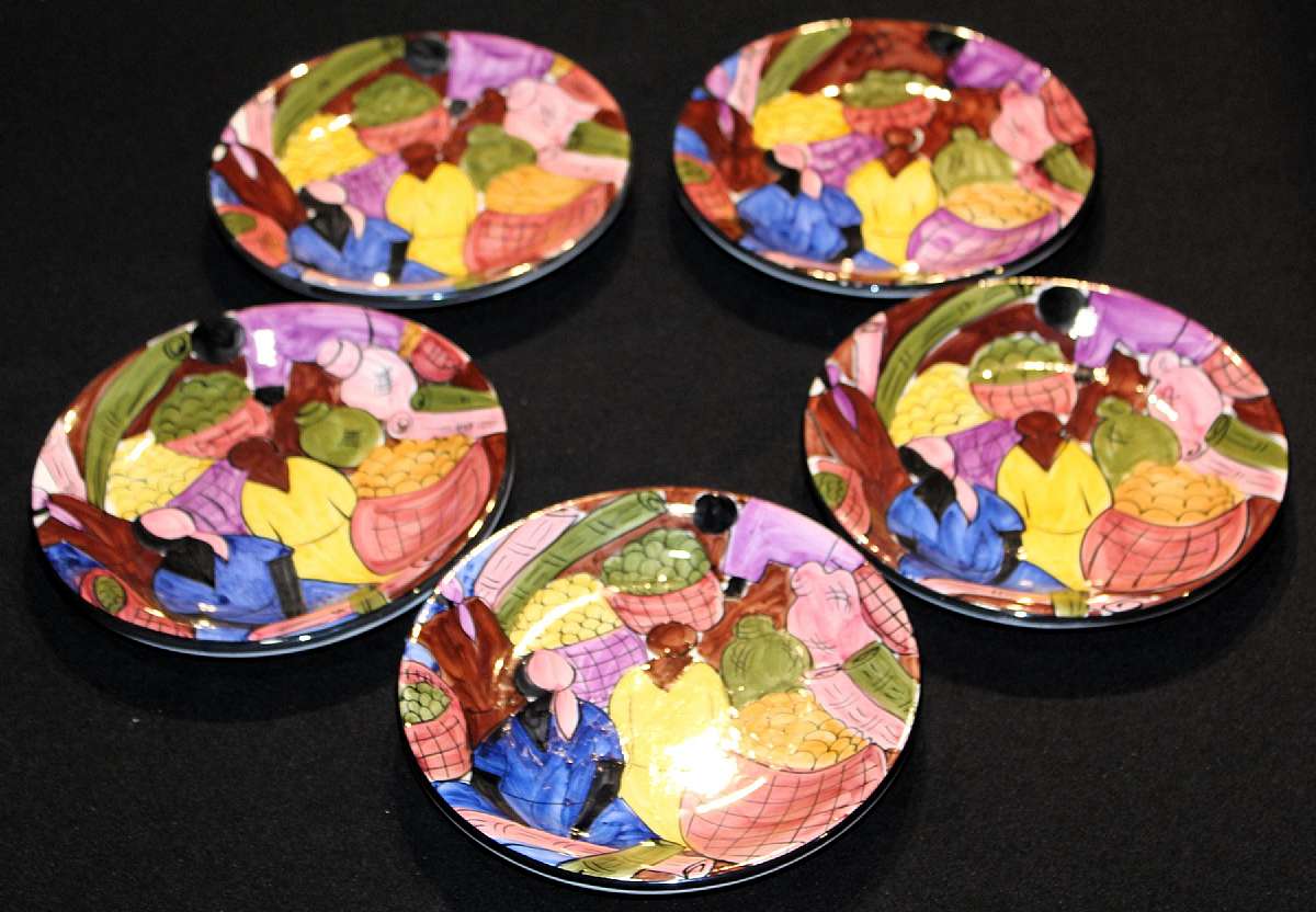 Up for sale are these Nancy Calhoun Mercado Set Of Five Salad Plates in great condition with no chips or cracks. The salad plates measure approx. 8"W.Shipping Excludes: Alaska/Hawaii, US Protectorates, APO/FPO, PO BoxShipping Provided to the United