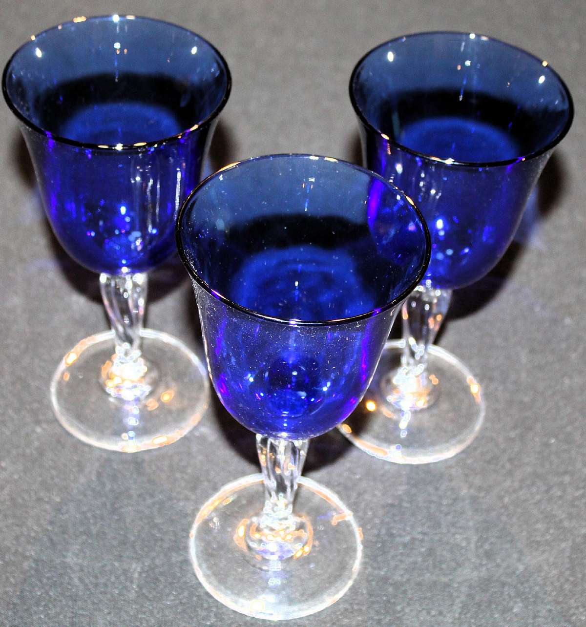Up for sale are these Cristal Dâ€™Arques Durand Sapphire Set Of Three Glasses in excellent condition with no chips or cracks. They measure approx. 7 5/8"T by 3 3/4"W.Shipping Excludes: Alaska/Hawaii, US Protectorates, APO/FPO,