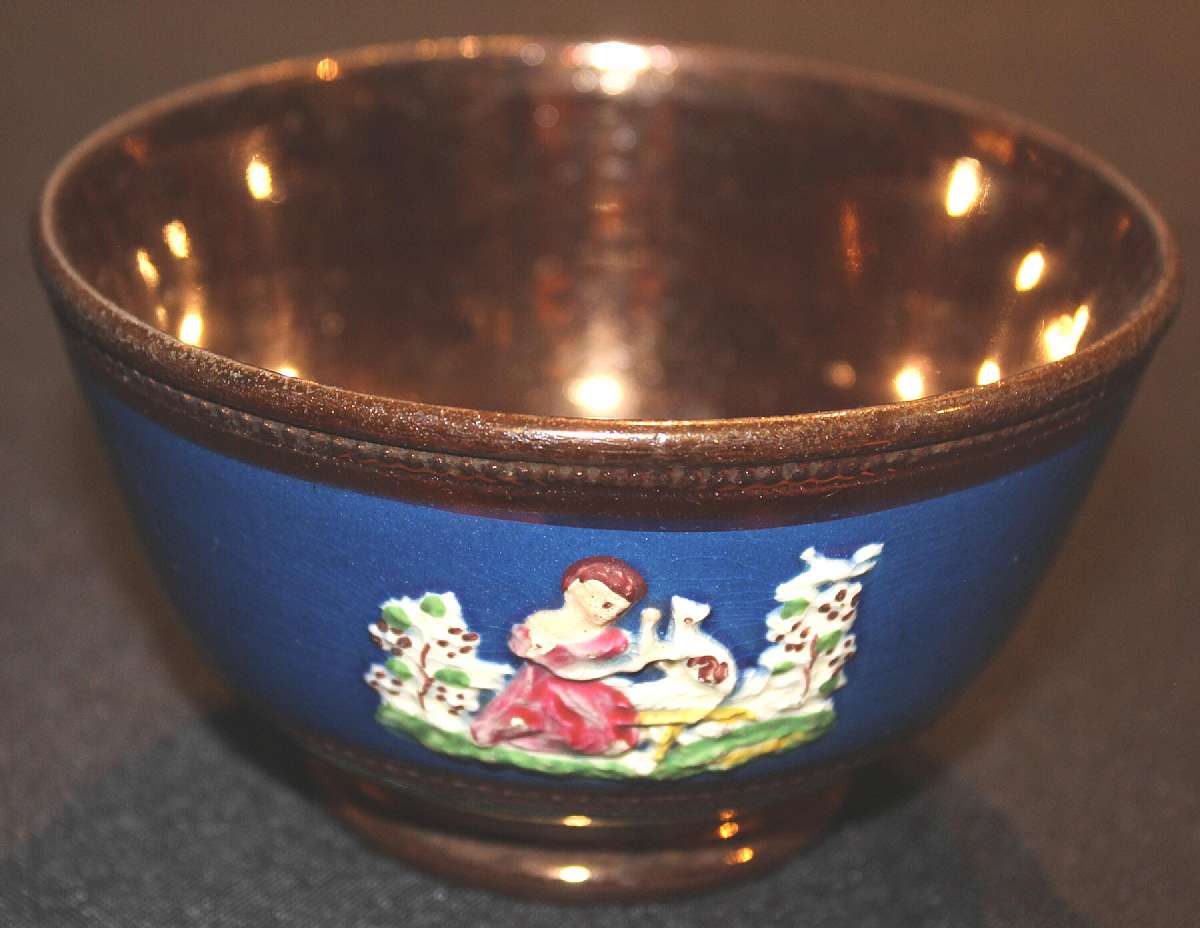 Up for sale is this Antique Copper Luster 1820-1850 Bowl in great condition. The Bowl Measures approx. 4 3/4"W by 2 3/4"T. Copper Luster is a metallic Luster on pottery obtained by firing a copper - salt glaze applied to the pottery surface. Ple
