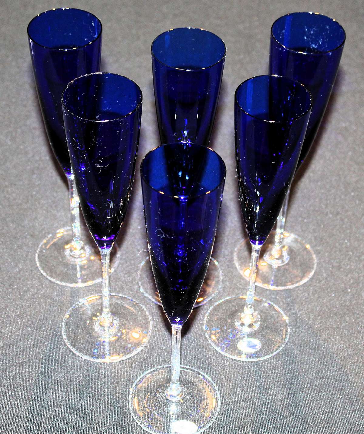 Up for sale are these Six Rogaska Cobalt Crystal Champagne Flutes in great excellent with no chips or cracks. They measure approx. 9 3/8"T by 2 1/8"W.   Shipping Excludes: Alaska/Hawaii, US Protectorates, APO/FPO, PO BoxShipping Provided to th