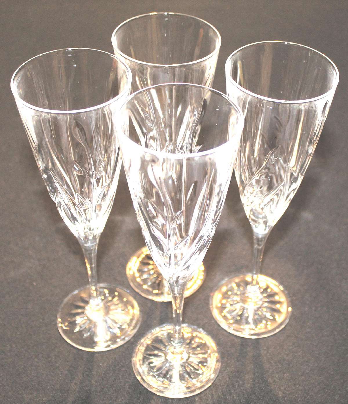 Up for sale are these Cristal Dâ€™Arques Durand Cassandra Set Of Four Fluted Champagne Glasses in excellent condition with no chips or cracks. They measure approx. 8 5/8"Tall by 2 5/8"W. Shipping Excludes: Alaska/Hawaii, US Pro