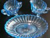 Imperial Glass-Ohio Pillar Flute Blue Creamer, Sugar & Oval Bowl, Set of 3