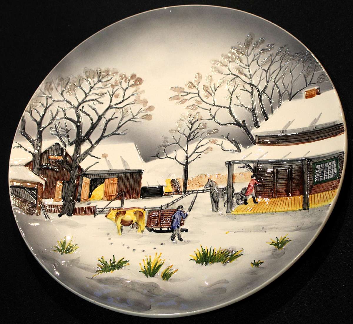 Up for sale is this great Antique Western Germany Charger With a Winter Scene. Marked made in Western Germany. measures approx. 13 inches wide. Does has a small nick on the rim that is pictured and be easily colored in. Beautiful Piece.Shipping Excludes