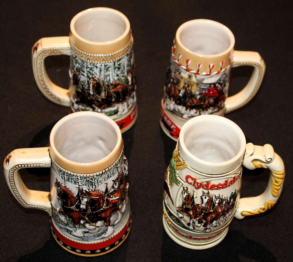 Up for sale are these Budweiser Clydesdales Stein Mug Set Of Four in excellent condition with no chips or cracks.  Shipping Excludes: Alaska/Hawaii, US Protectorates, APO/FPO, PO BoxShipping Provided to the United States Only.