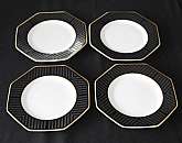 Up for sale are these Villeroy & Boch Heinrich Black Pearl Set Of Four Bone China Salad Plates in excellent condition with no chips or cracks. They measure approx. 8 1/8 inches wide Shipping Excludes: Alaska/Hawaii, US Protectorates, APO/FPO, PO Box