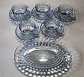 Up for sale are these Anchor Hocking Blue Bubble Set of 5 Cup & Saucer Sets & A Platter in excellent condition with no chips or cracks. The Cups measure approx. 2 1/4"T & The platter is 12"L. Shipping Excludes: Alaska/Hawaii, US Pr