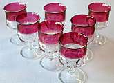 Up for sale are these Tiffin-Franciscan Kings Crown Set Of Seven Glasses. They measure approx. 4 3/8"T and are in great shape with no chips or cracks.  Shipping Excludes: Alaska/Hawaii, US Protectorates, APO/FPO, PO BoxShipping Provided to the Uni