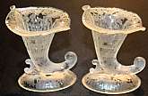 Up for sale are these Rare Fenton Ming Crystal Set Of Two Cornucopia Candleholders made circa 1935-36 in great condition with no chips or cracks. They measure approx. 5 3/4 inches tall by 4 1/8"W.Shipping Excludes: Alaska/Hawaii, US Protectorates,
