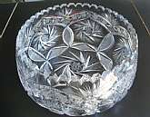 Up for sale is this Beautiful Vintage  Crystal Glass Saw Tooth Rim Heavily Decorated Bowl. Beautiful with no chips or cracks. Measures approx. 8" wide by 4"T . Weighs about 5 Pounds.   Shipping Excludes: Alaska/Hawaii, US Protectorates, APO/FP