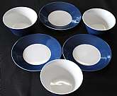 Up for sale are these Crate & Barrel Hampton Blue Set Of 3 Salad Plates and 3 Bowls in excellent condition with no chips or cracks. The plates measure approx. 8 1/8 inches wide and the bowls are 6"W by 3"D.Shipping Excludes: Alaska/Hawaii,
