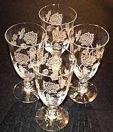 Up for sale are these Beautiful Heisey Rose Set Of Four Iced Tea Glasses in excellent condition with no chips or cracks. The Glasses measure approx. 6 3/4"T by 3 3/8"W.  Shipping Excludes: Alaska/Hawaii, US Protectorates, APO/FPO, PO BoxShipp