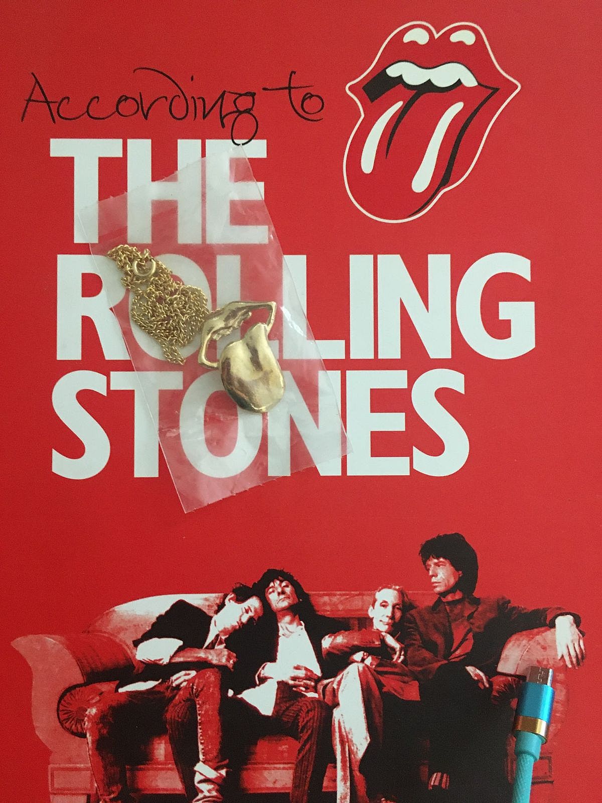Vintage Rolling Stones Necklace 14k Gold Plated NOS Concert Memorabilia Tongue 1970s