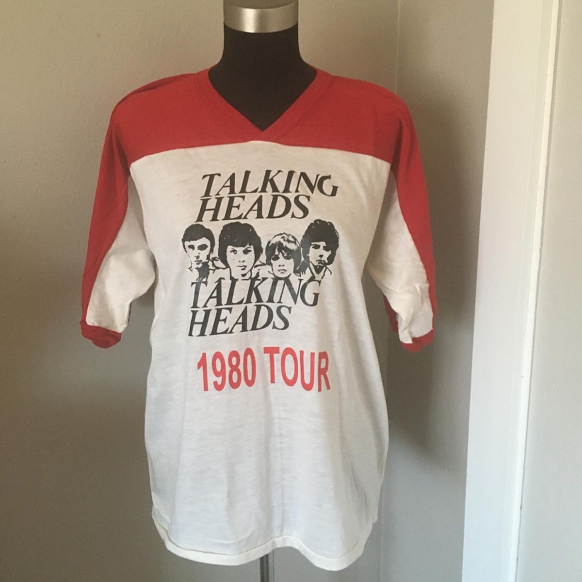 Vintage NOS Talking Heads Raglan Tee Shirt 1980 Made in USA Concert Tour Size L 