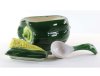 Green Pepper Condiment Bowl With Lid And Spoon For Sugar, Salsa Vintage
